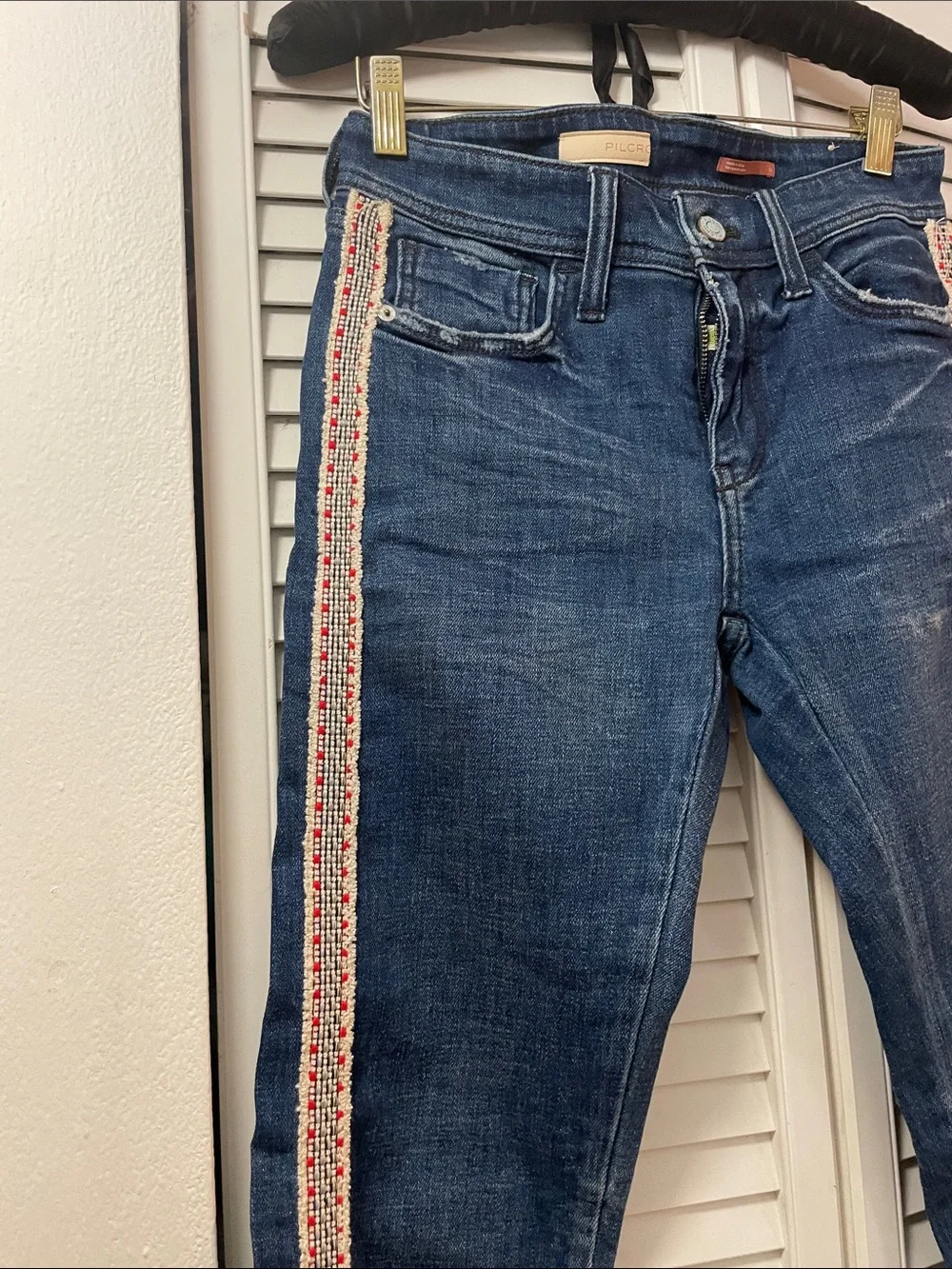 Pilcro Dark Blue Skinny Jeans with Pink Side Trim